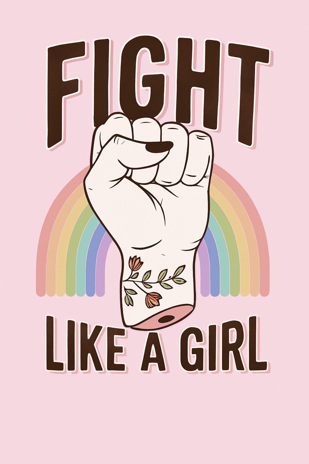 Empowering Cartoon Fist and Rainbow Fight Like a Girl Poster