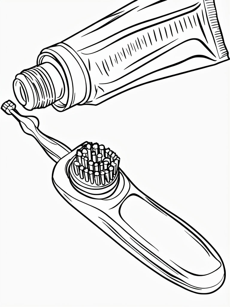 Toothpaste Tube and Electric Toothbrush Line Drawing Coloring Page