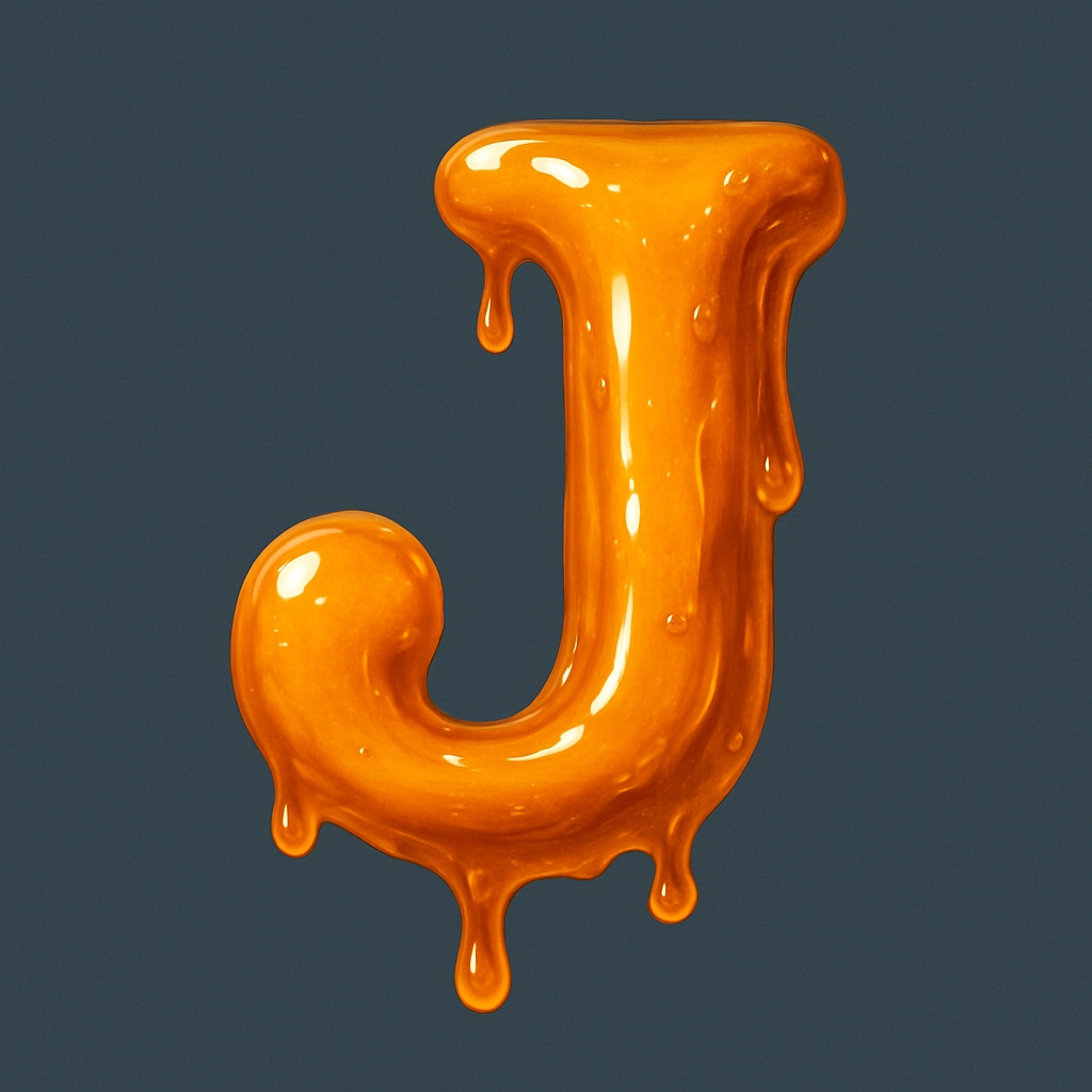 Glossy Amber Orange Letter J Monogram Artwork