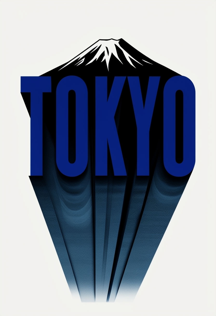 Bold Geometric Tokyo Typography with Mount Fuji Graphic Poster