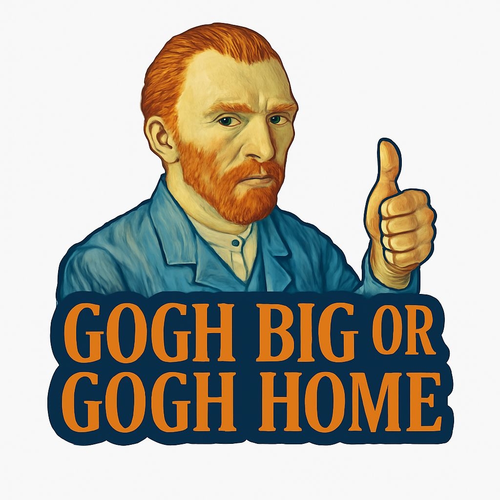 Vibrant Vincent van Gogh Stylized Cartoon Sticker with Playful Phrase