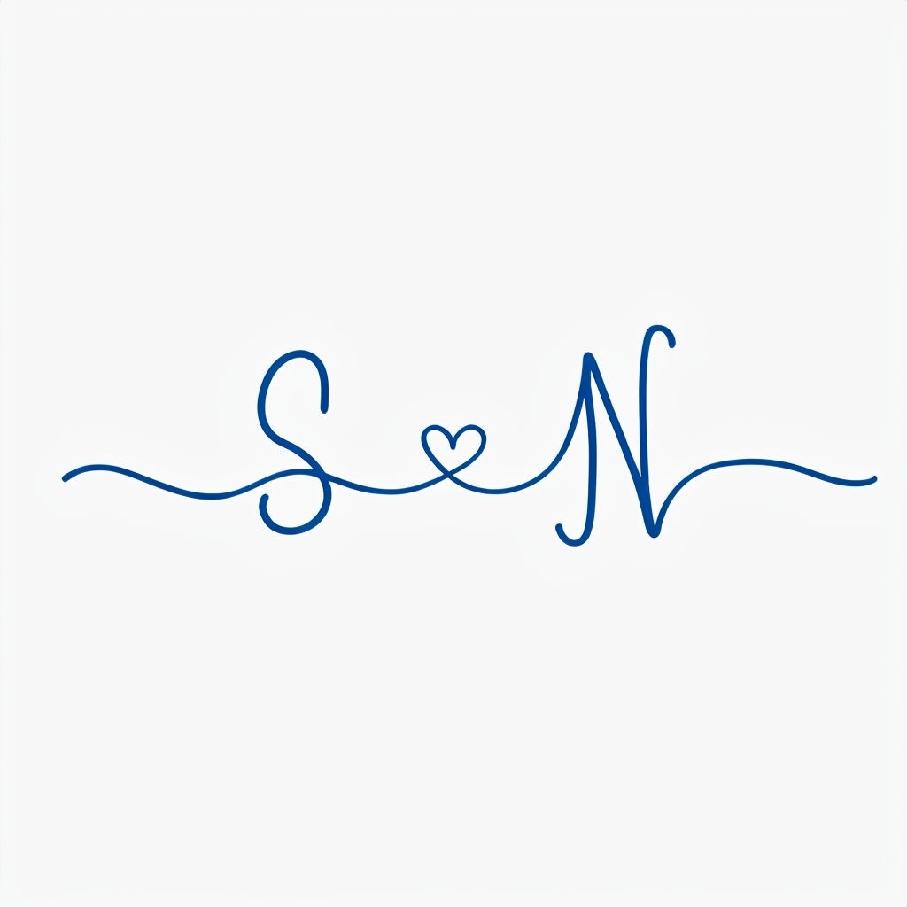 Elegant Blue Minimalist SN Monogram with Heart Design Monogram