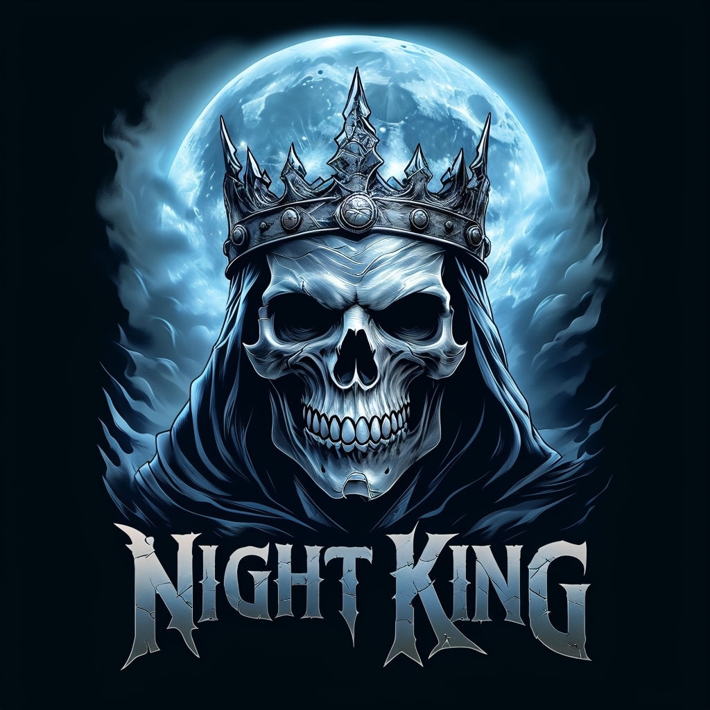 Menacing Night King Skull Illustration with Full Moon Poster