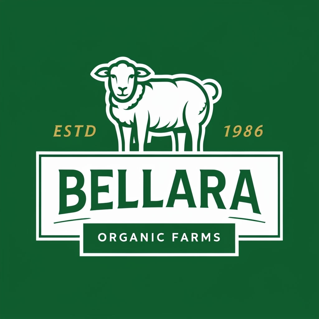 Minimalist Bellara Organic Farms Logo Design with Sheep Illustration Logo