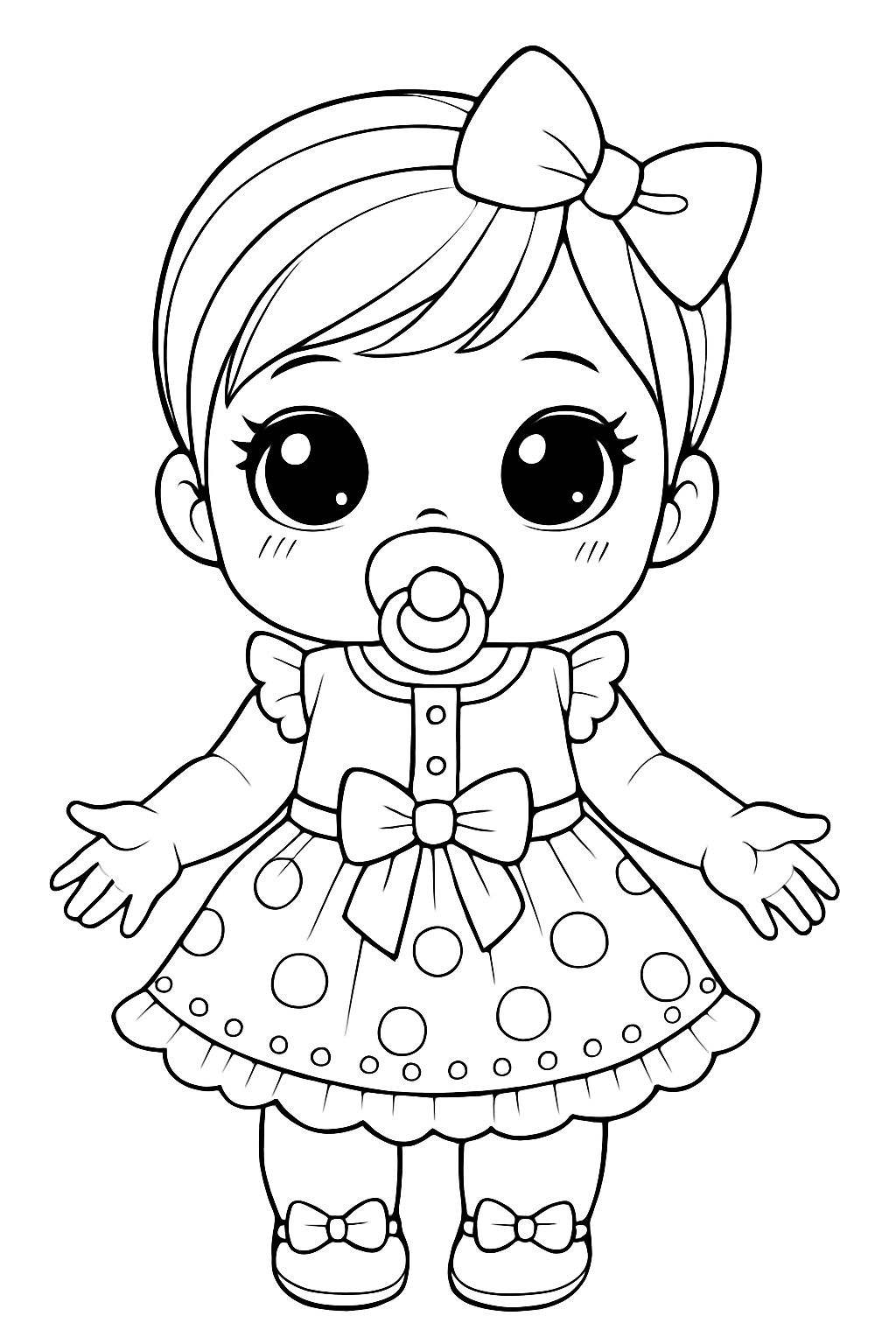 Cute Cartoon Baby Girl Line Drawing for Coloring Book Pages