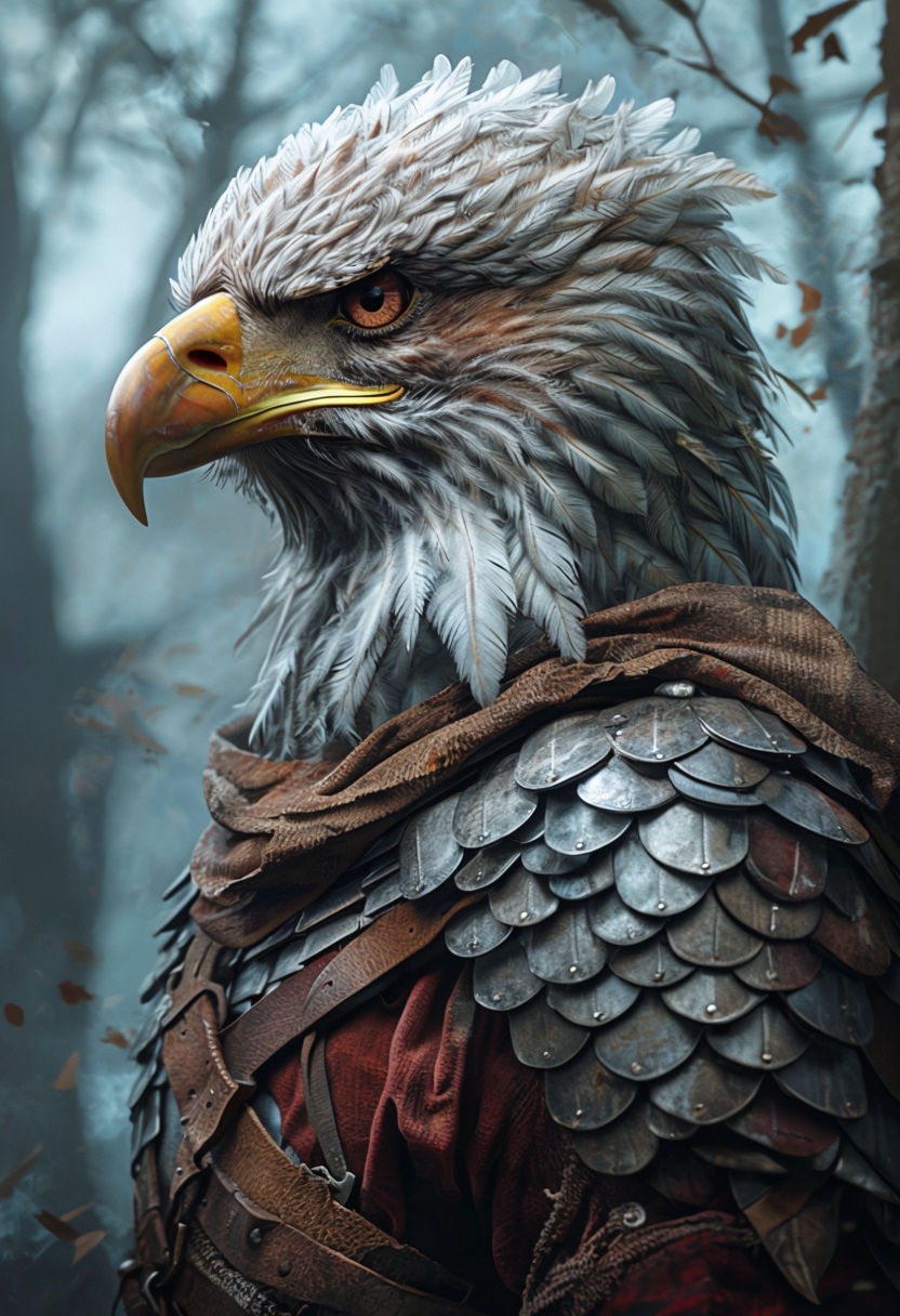 Realistic Eagle Portrait with Medieval Armor Art