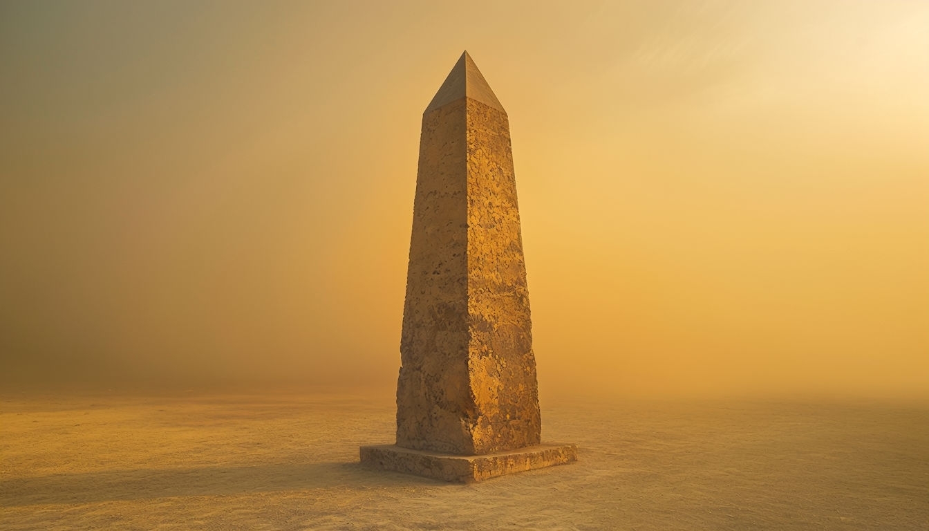 Majestic Aged Concrete Obelisk in Warm Golden Haze Backgrounds