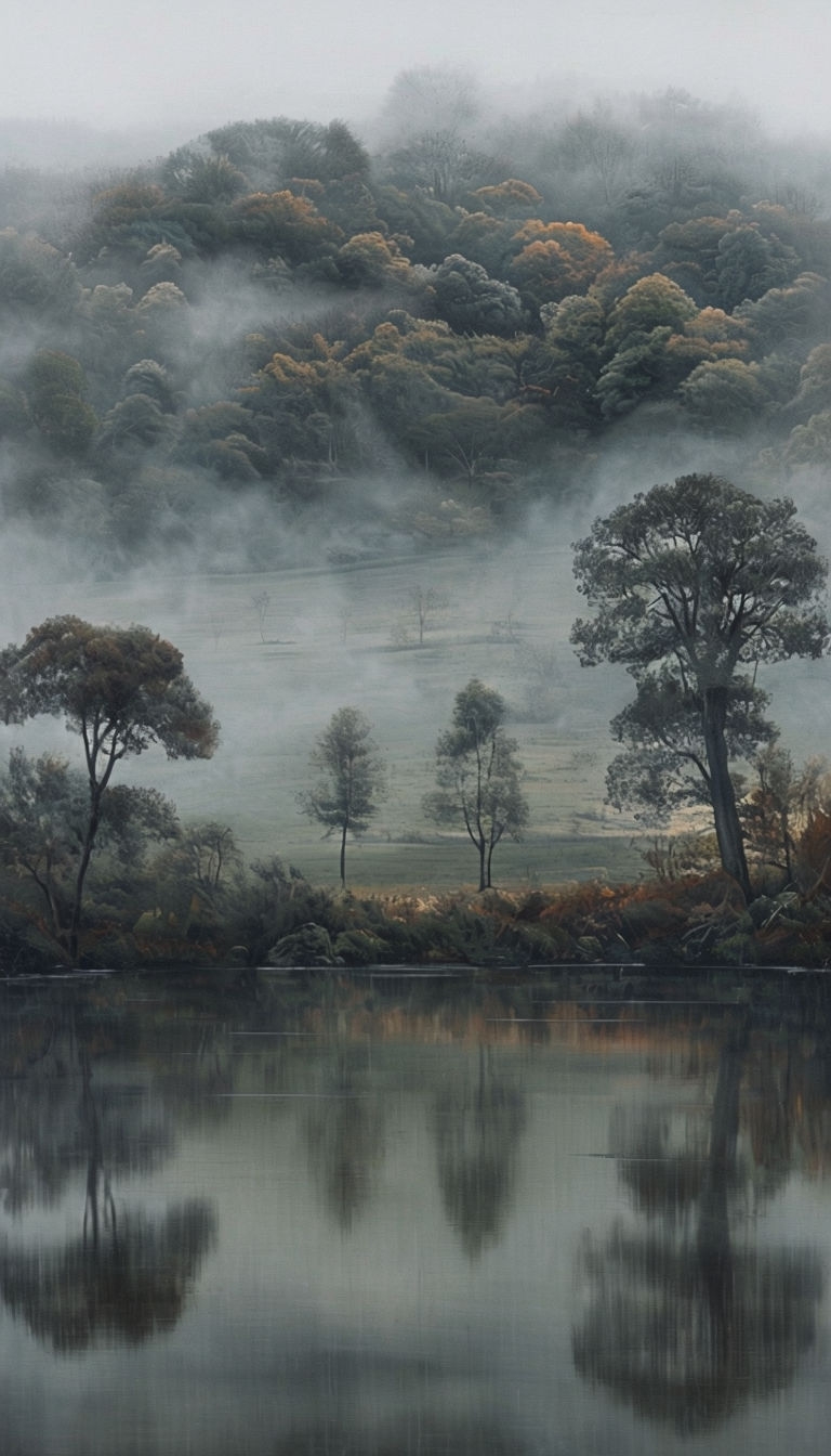 Tranquil Baroque Landscape Painting with Calm Waters Mobile Wallpaper