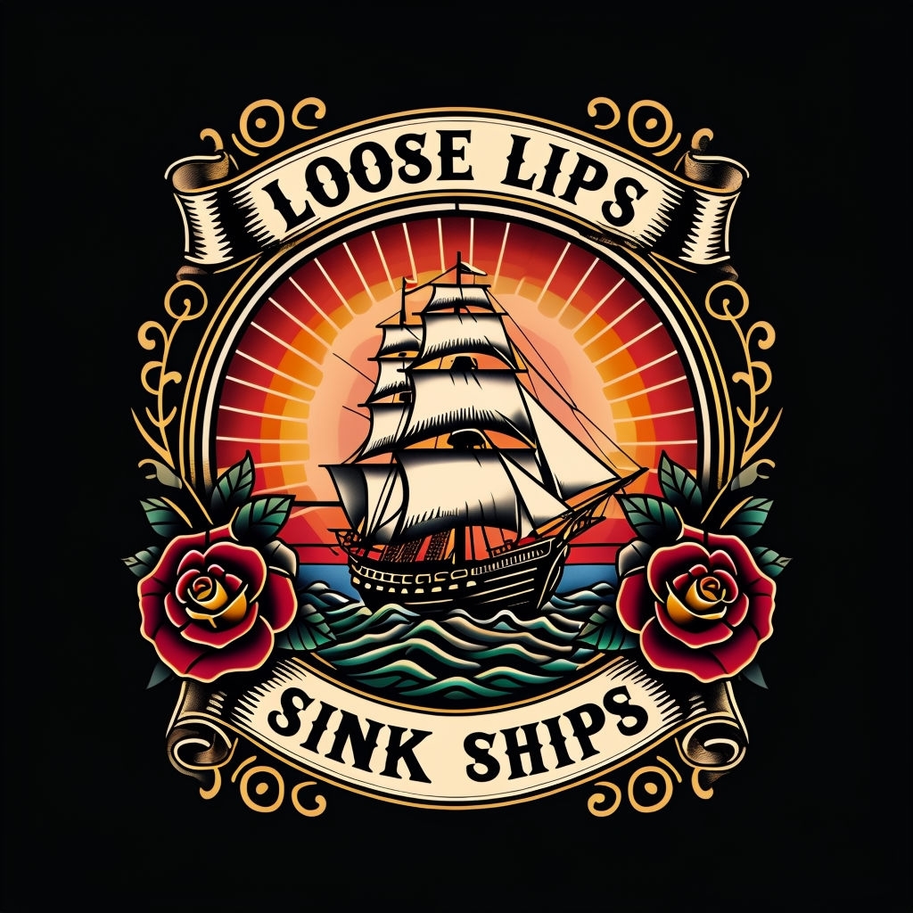 Nautical Tattoo Style Sailing Ship with Roses T-Shirt