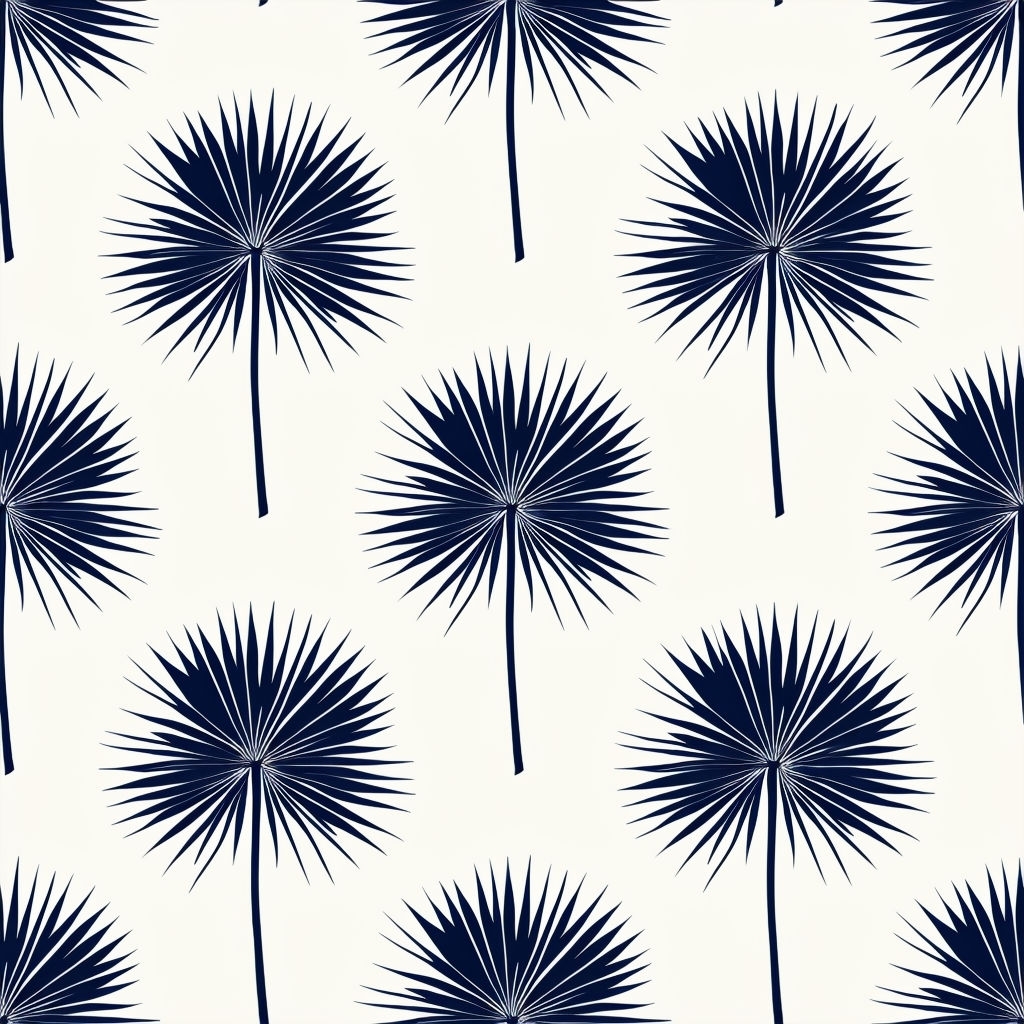 Navy Blue Palm Fronds Seamless Pattern Design for Home Decor Seamless Pattern