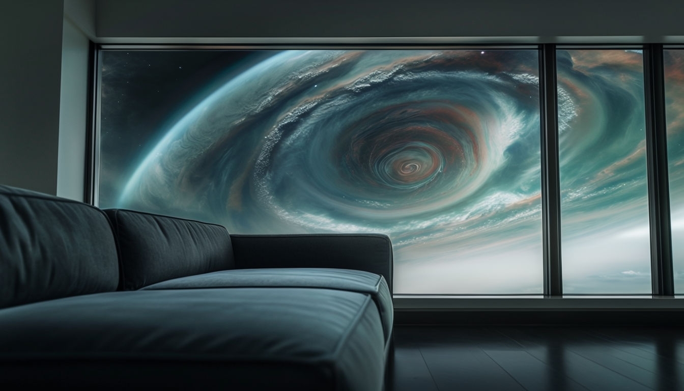 Modern Apartment with Gas Giant Planet View Virtual Background