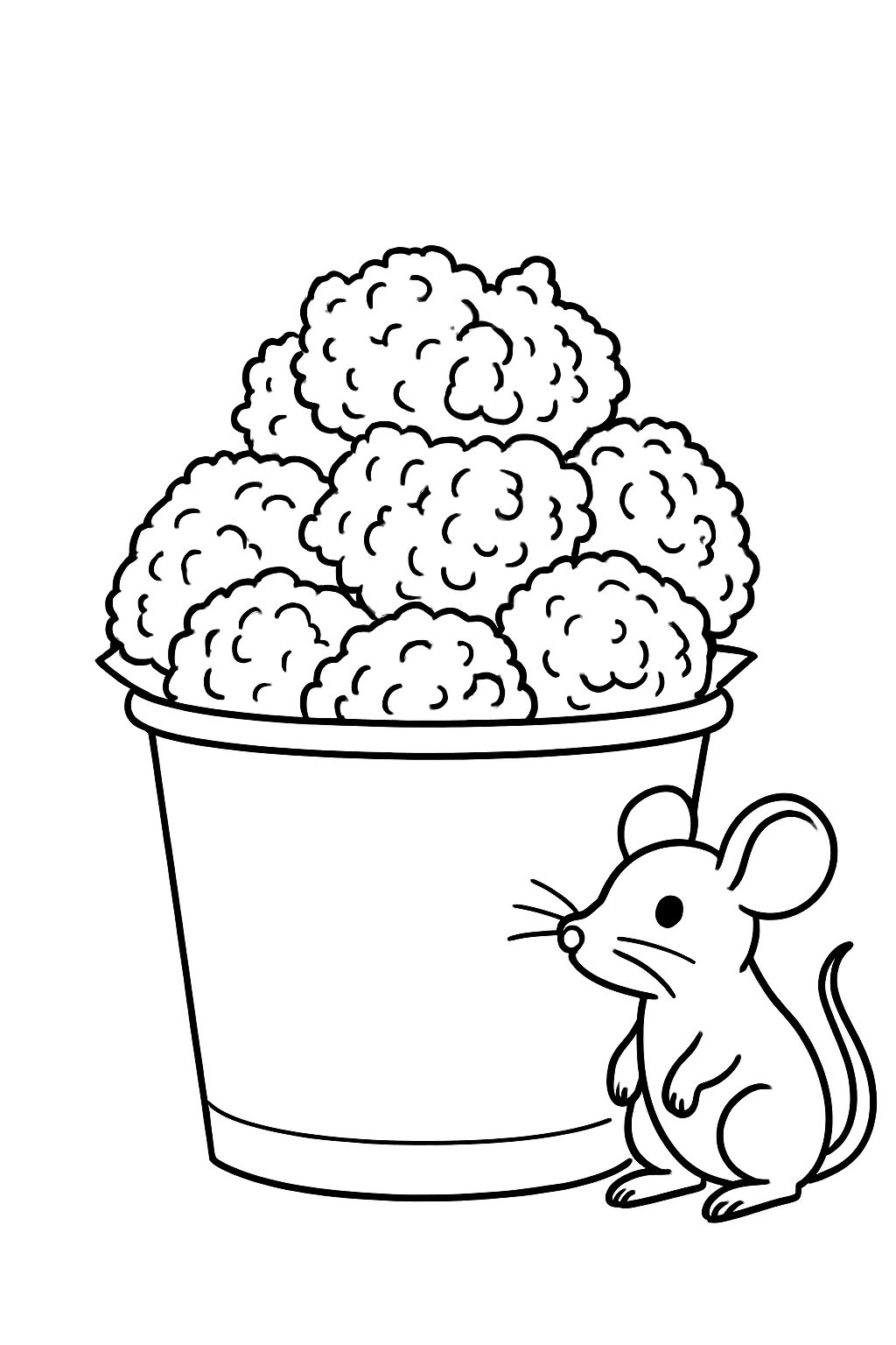 Fluffy Cup of Whimsical Treats with Cartoon Mouse Coloring Page