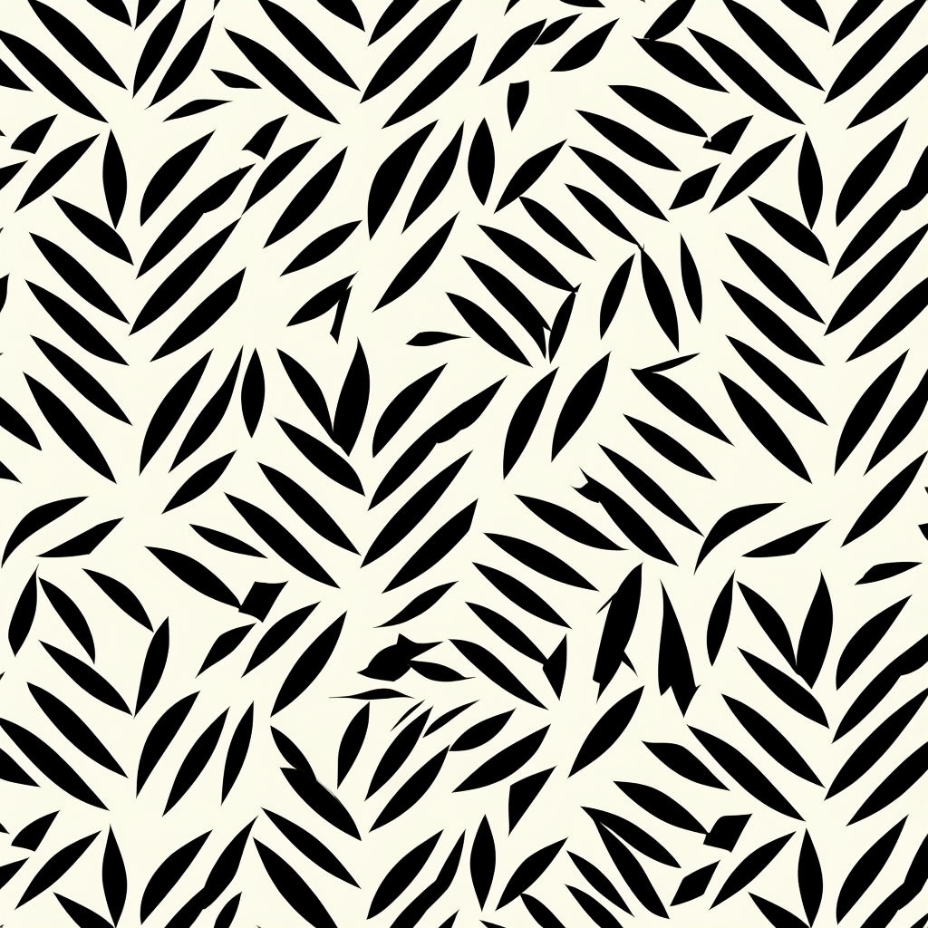 Modern Black Geometric Leaf Pattern on Cream Background Seamless Pattern