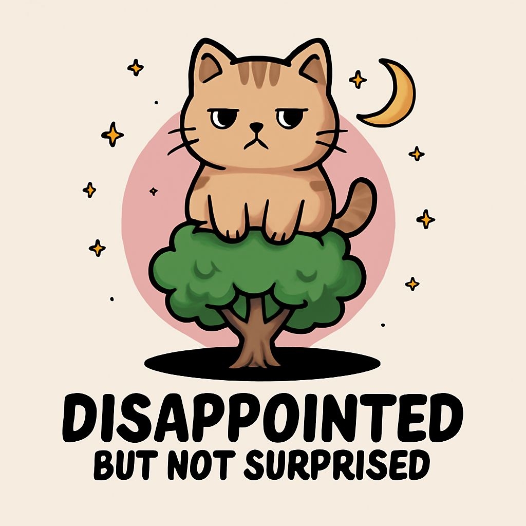 Humorous Tired Cat and Tree Illustration