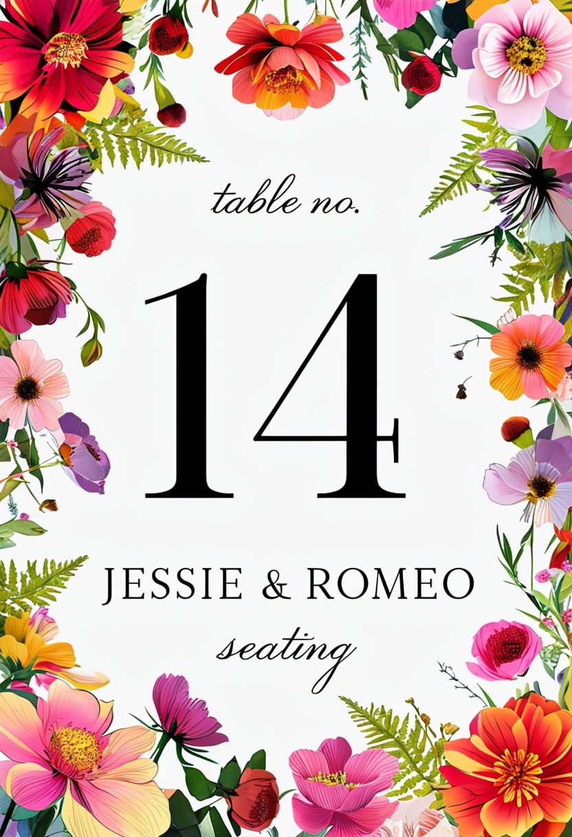 Elegant Floral Table Number Card Design for Wedding Event Sign
