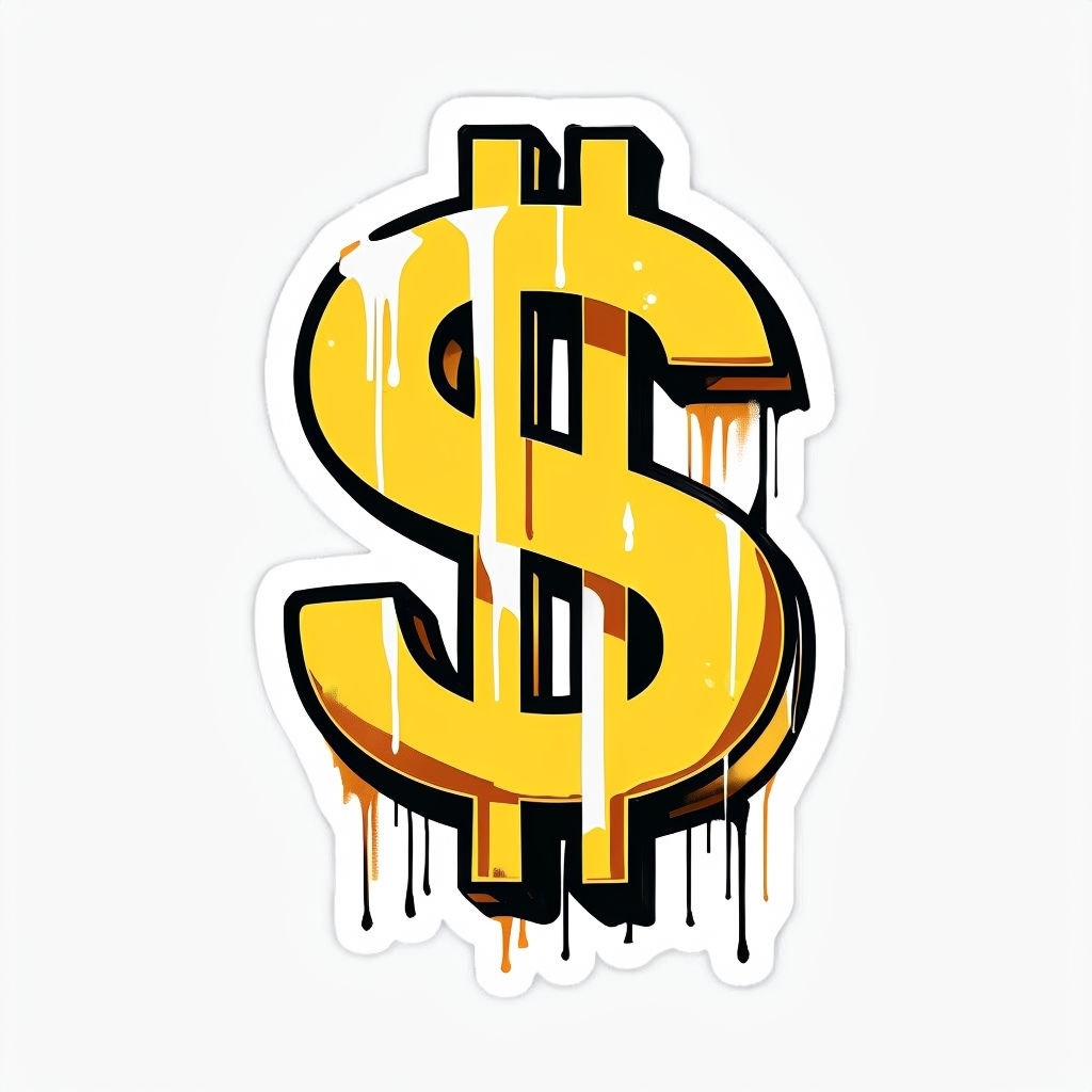 Bold Yellow Dollar Sign Die-Cut Sticker with Dripping Paint Effects Sticker