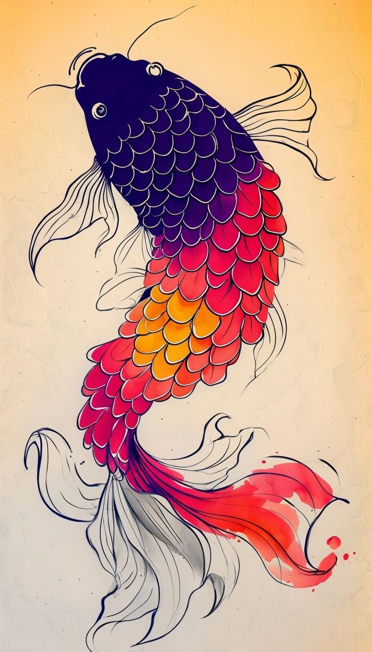 Stylized Koi Fish Illustration with Vibrant Colors Mobile Wallpaper