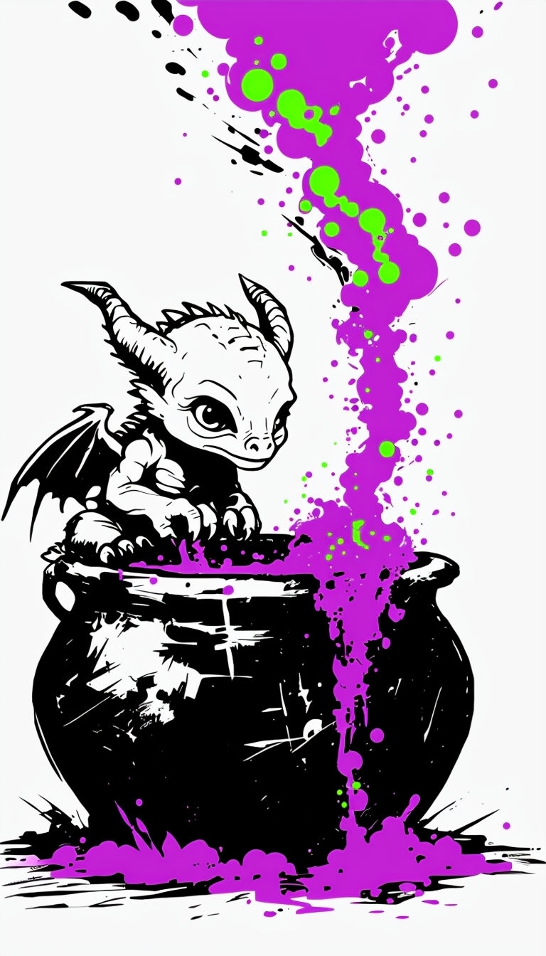 Whimsical Baby Dragon Mixing Potion Artwork for Phone Case Cover