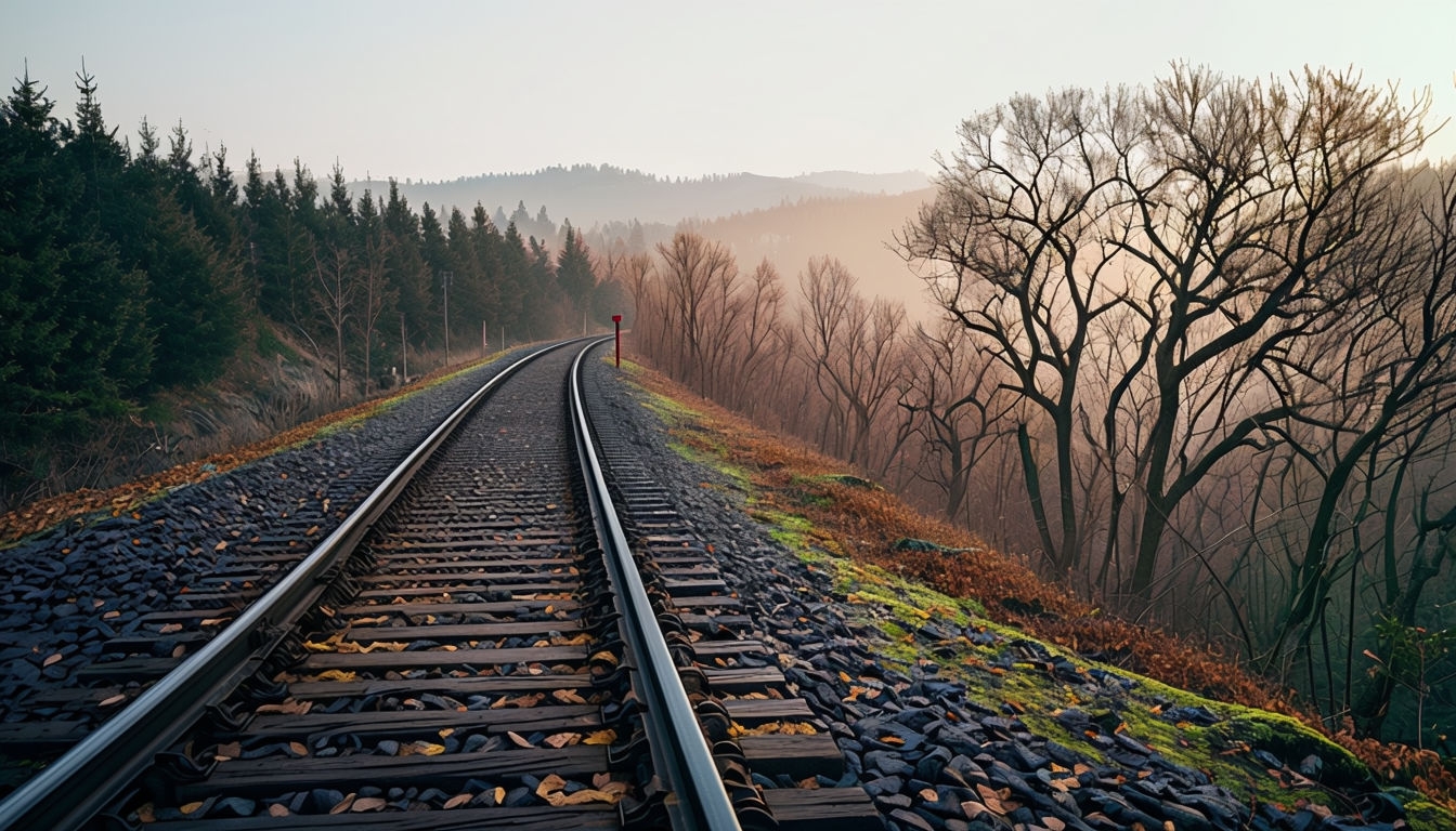 Tranquil Railway Landscape with Autumn Hues Virtual Background