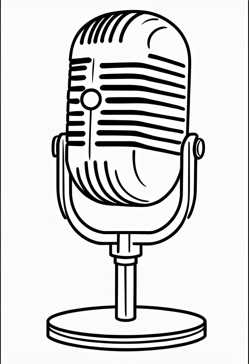 Classic Vintage Microphone Line Art Coloring Page Design