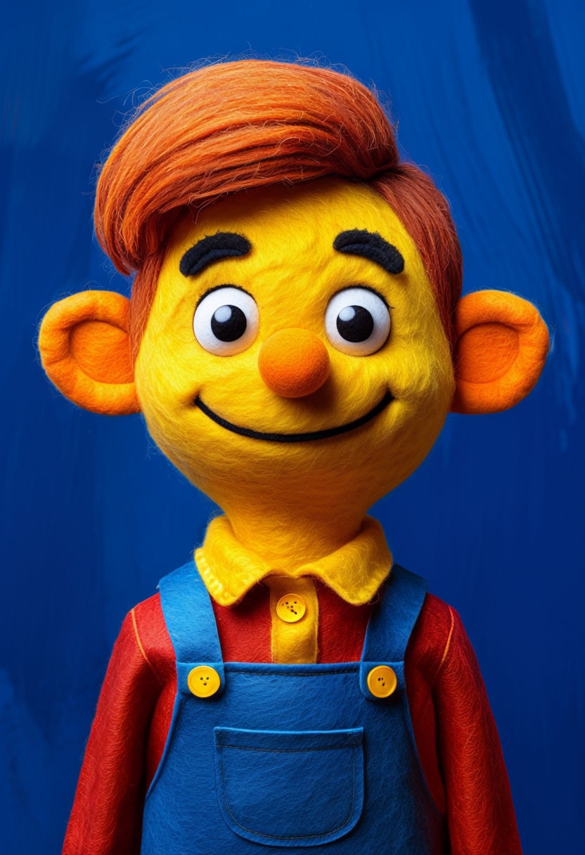Cheerful Anthropomorphic Felt Character Portrait Art