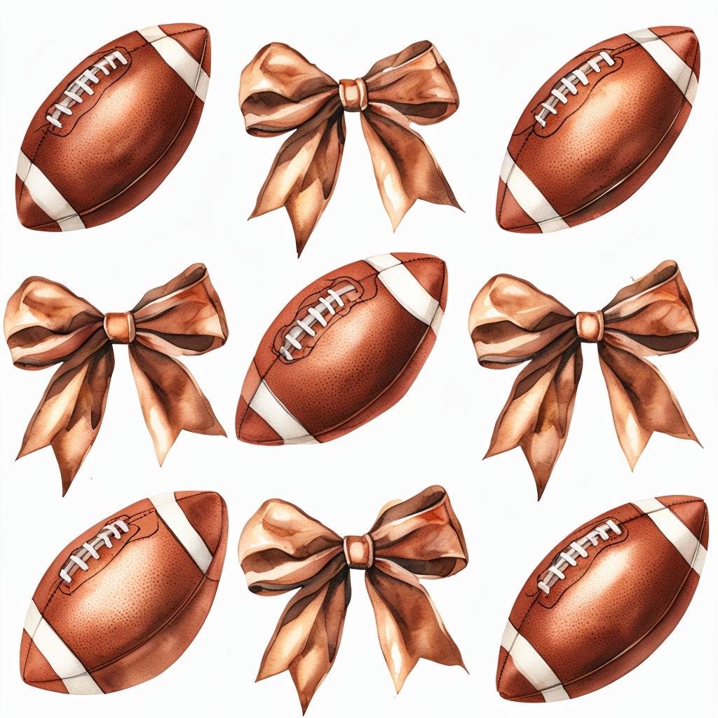 Playful Watercolor American Football and Bow Seamless Pattern Design for Fall