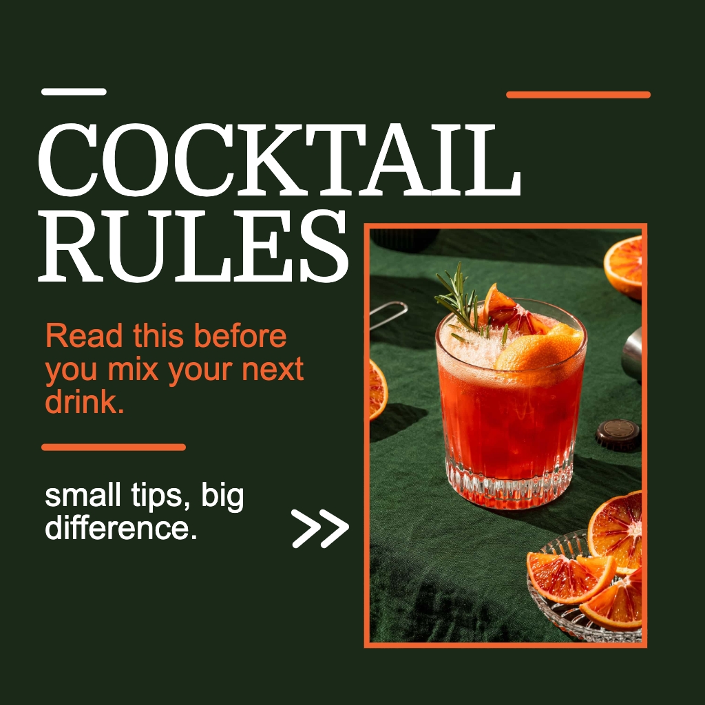 Cocktail Rules Infographic with Tips and Stunning Drink Visuals Instagram Posts