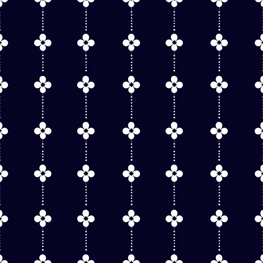 Minimalist White Flower Grid Pattern on Dark Navy Blue Background Seamless Pattern