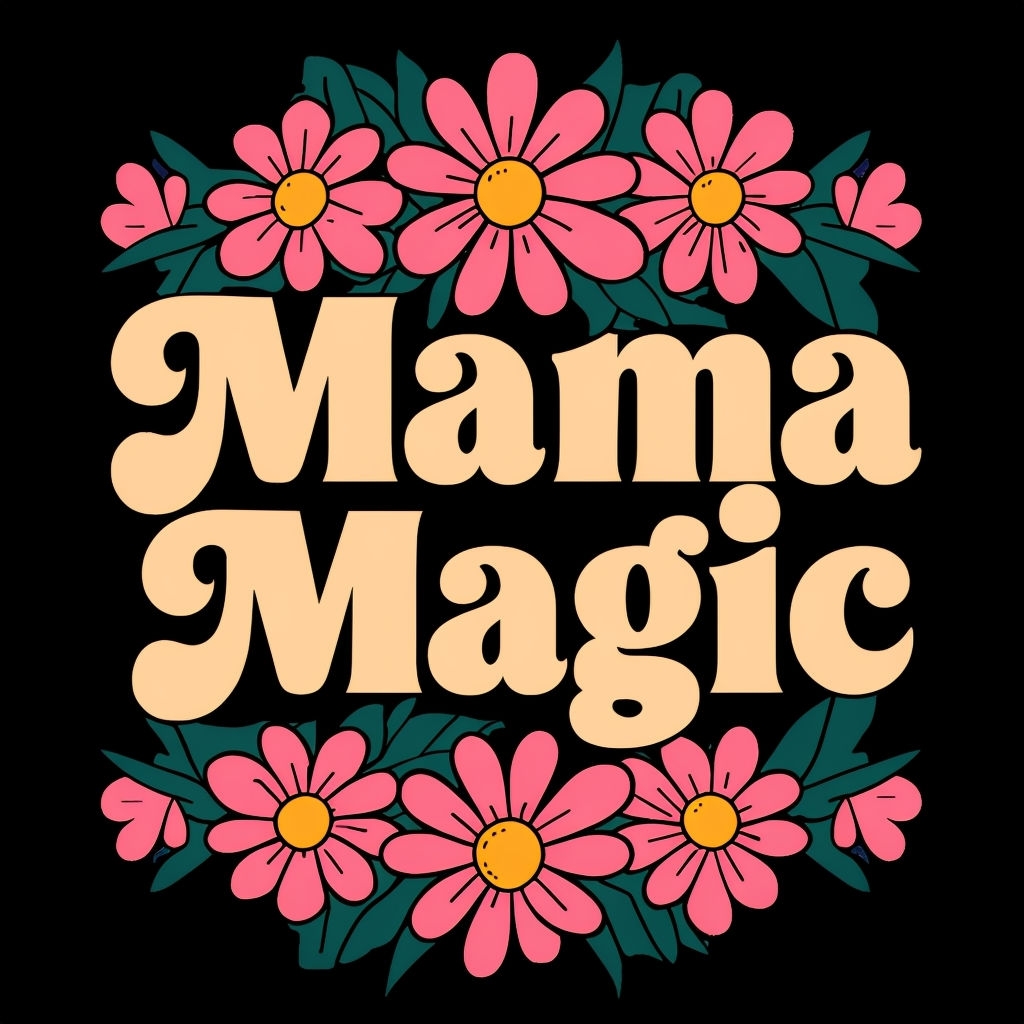 Mama Magic Retro Floral Design T-Shirt