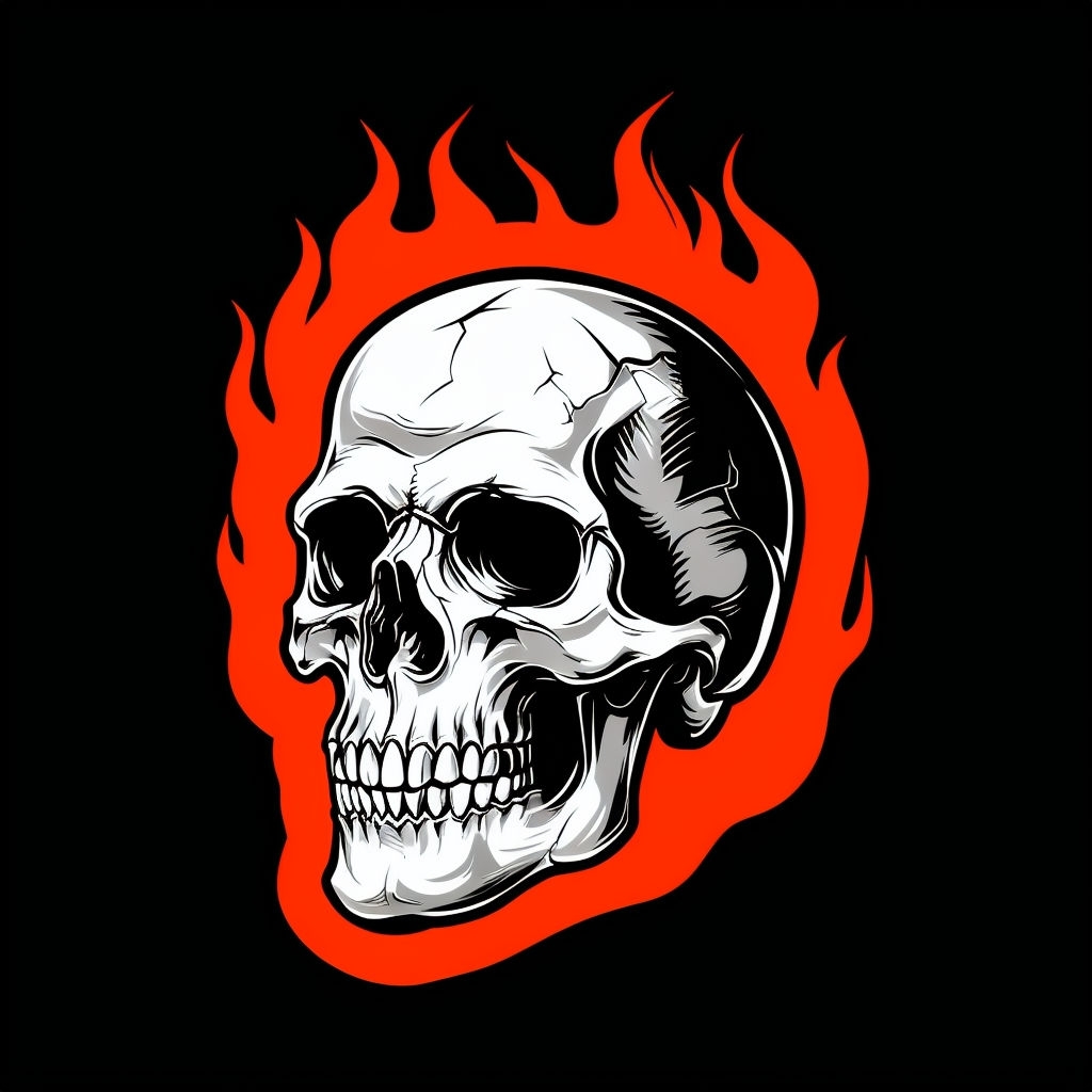 Dramatic Skull with Fiery Flames Illustration T-shirt