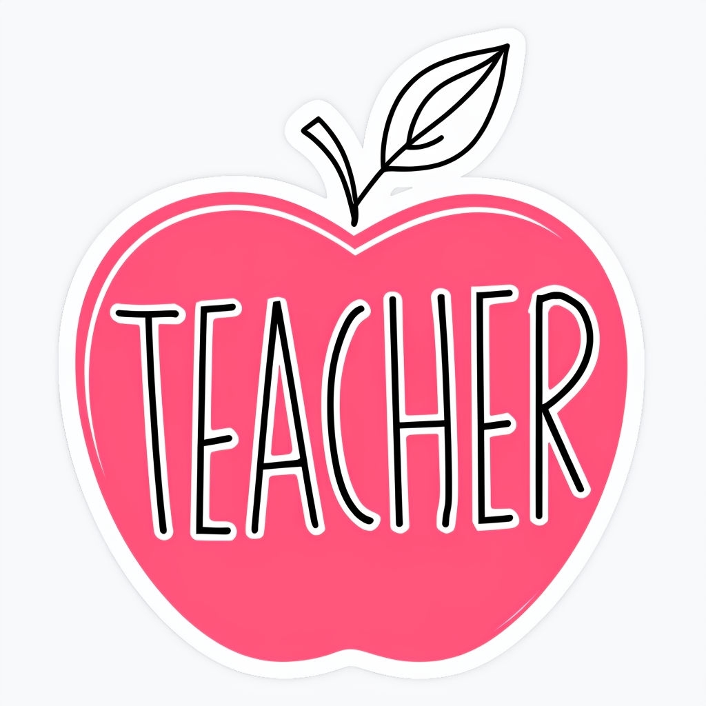 Vibrant Coral Pink Teacher Apple Graphic Design Sticker