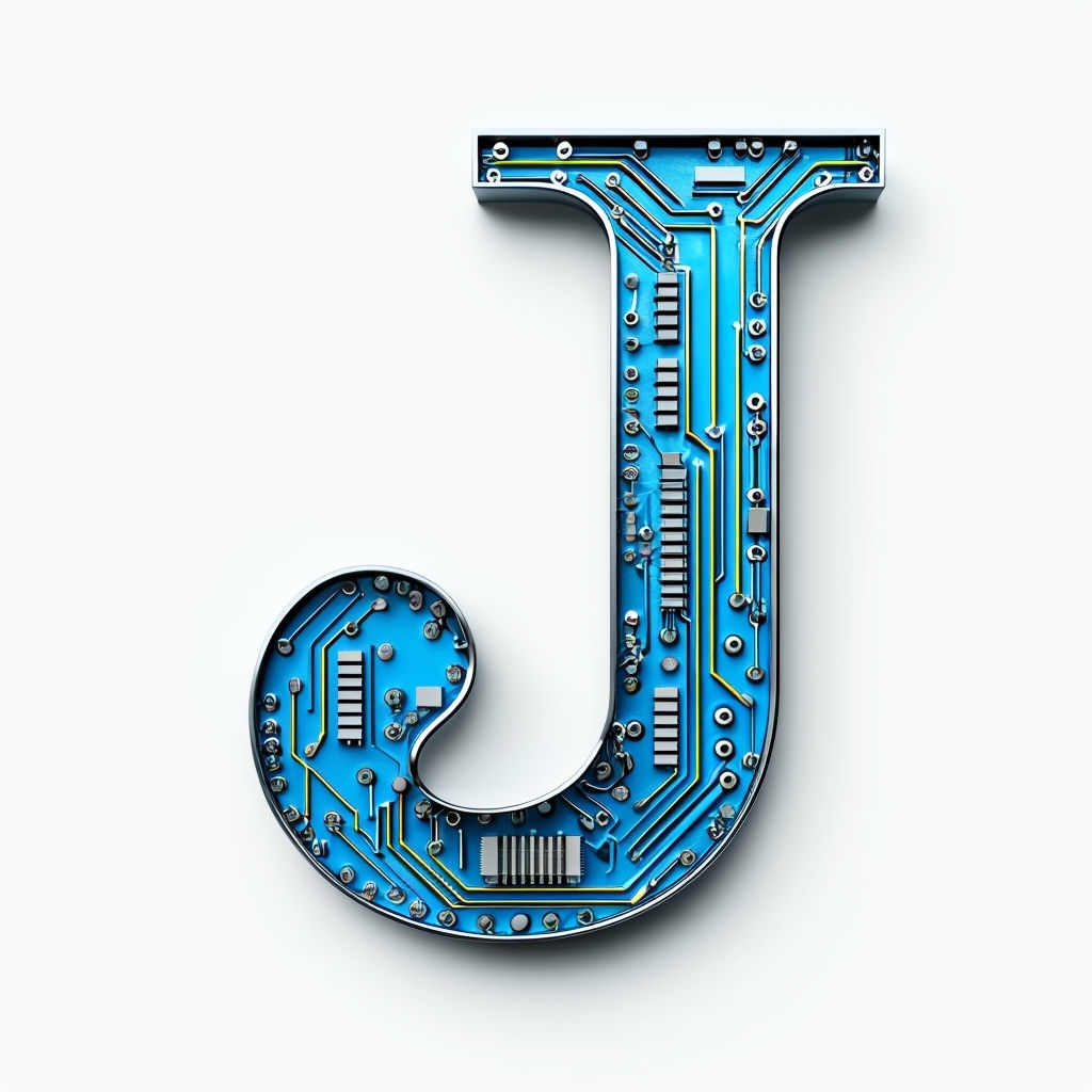 Futuristic Metallic Letter J Monogram with Circuitry Design Monogram