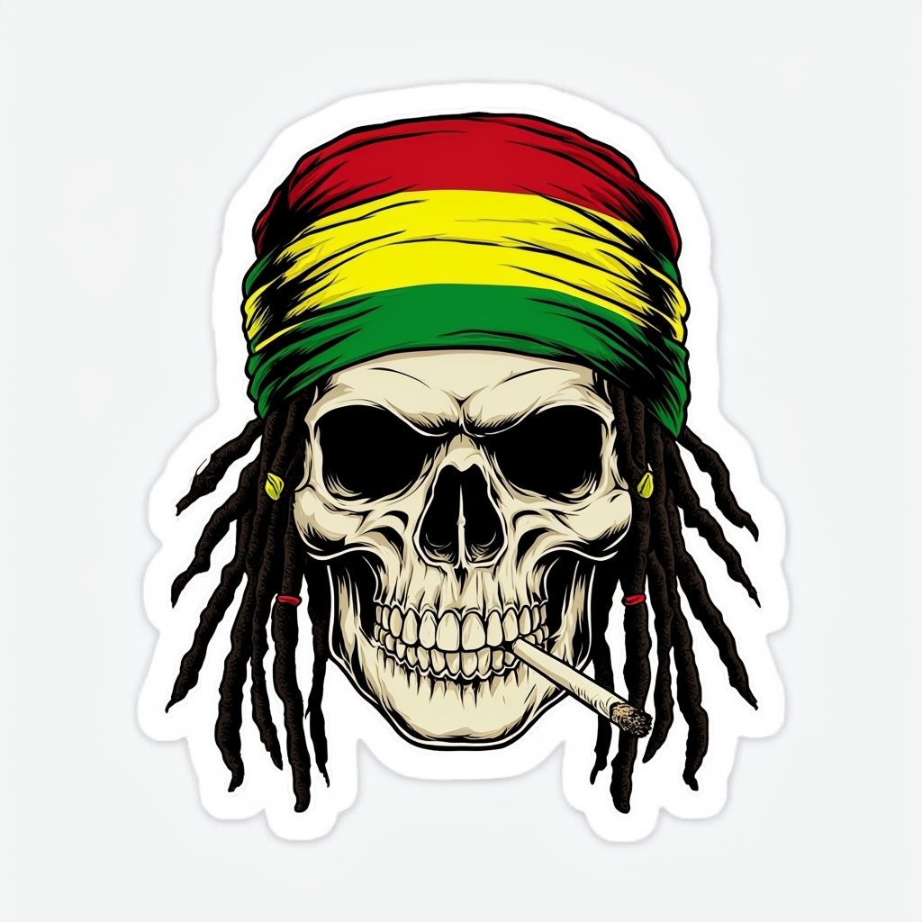 Rastafarian Skull Illustration with Dreadlocks Die-Cut Sticker