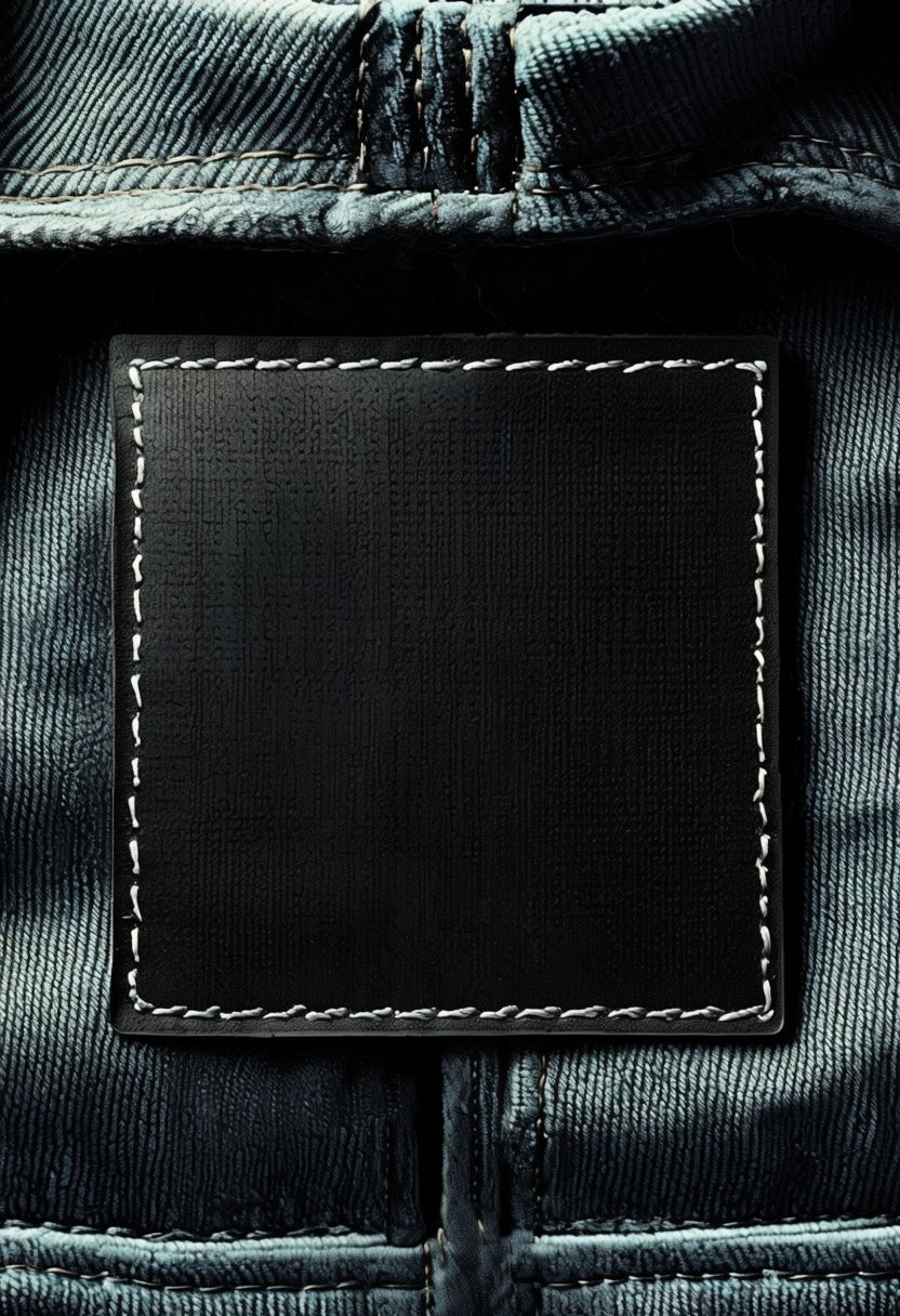 Durable Black Garment Tag on Indigo Denim Collar Mockup