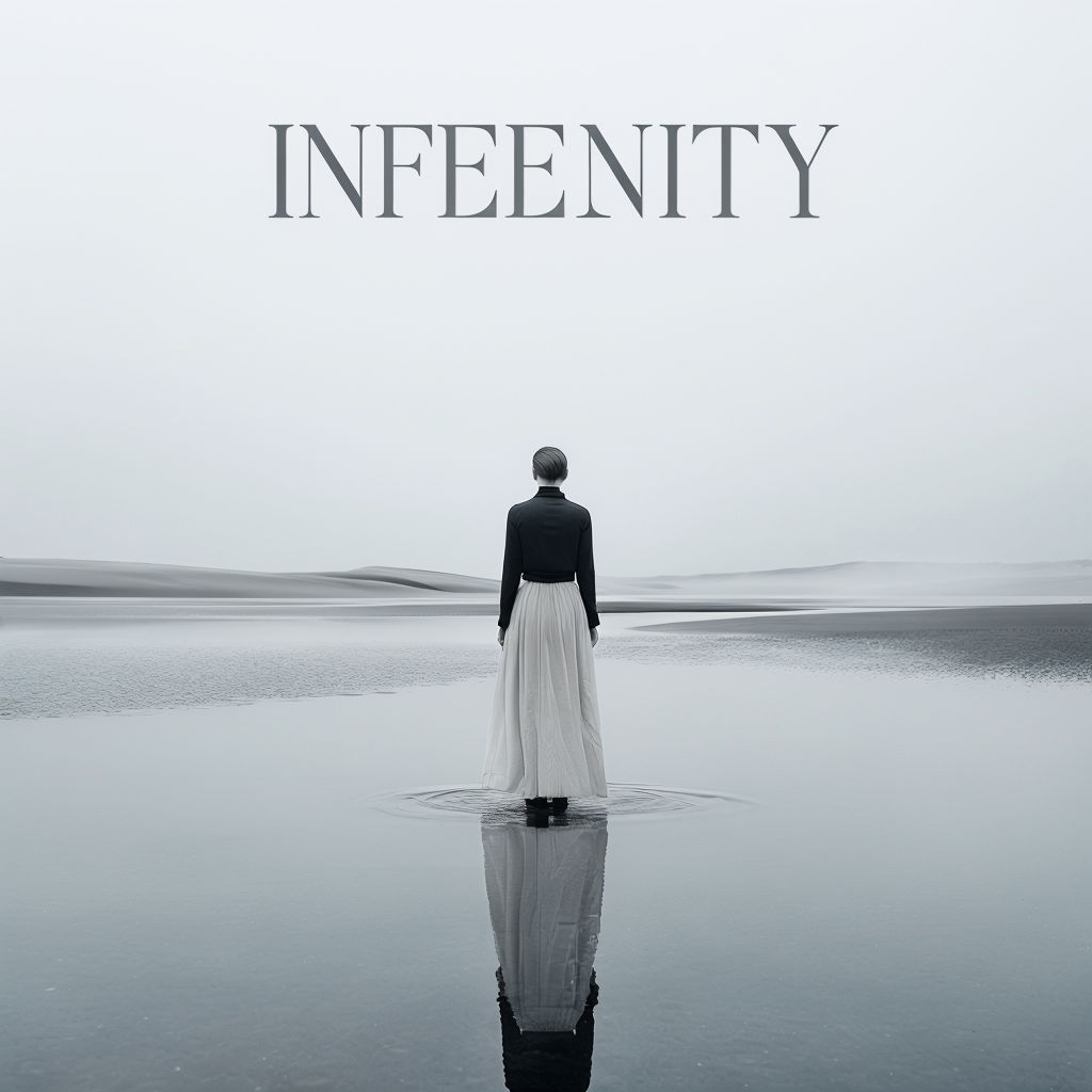 Solitary Figure on Reflective Surface with Elegant Serif Text Spotify Album Cover