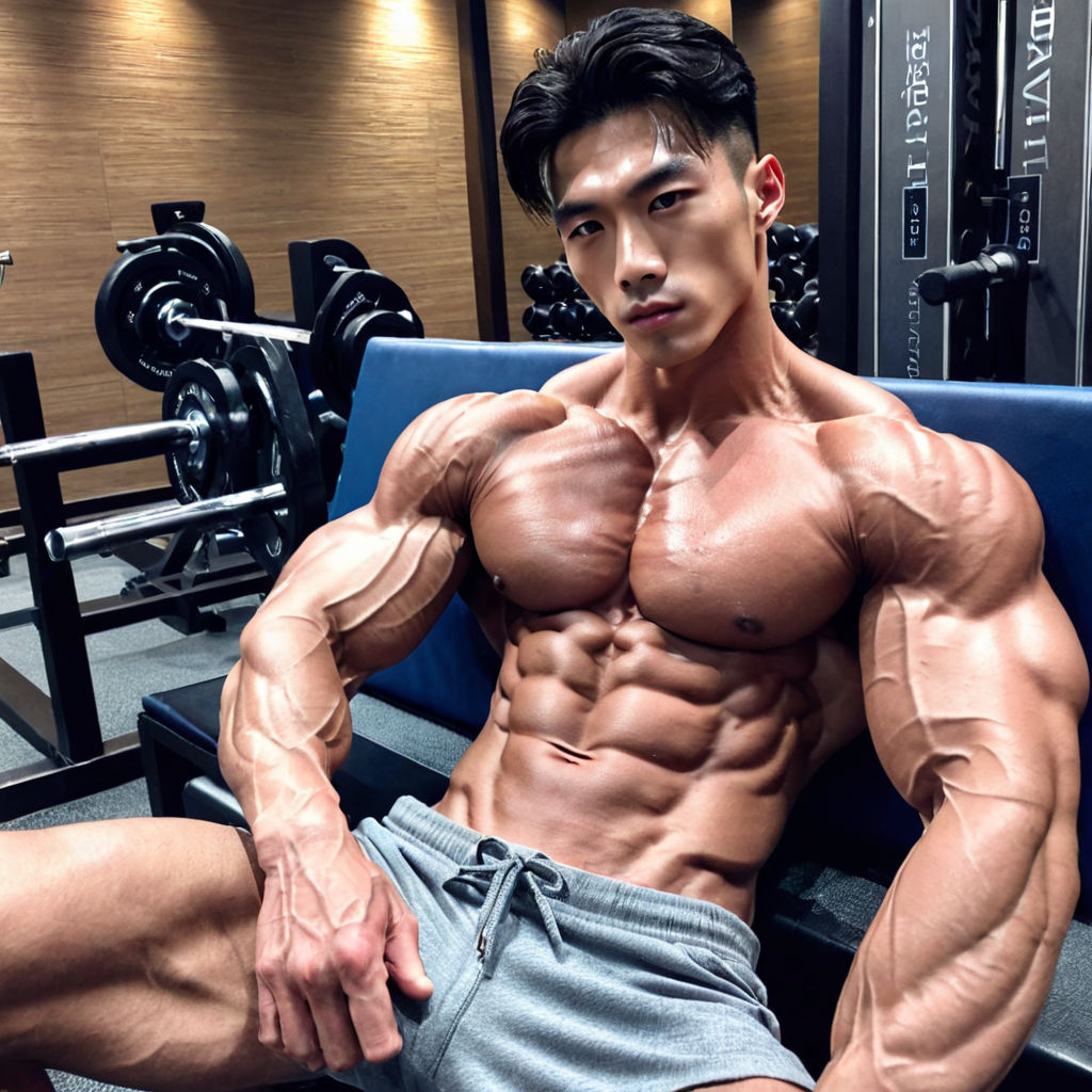 muscular powerful asian thoughtchad