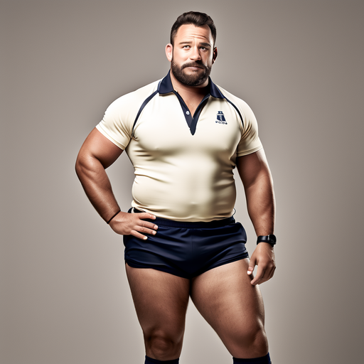 A french buff wide man in a tight fitting slim fit rugby uni... by Yael ...