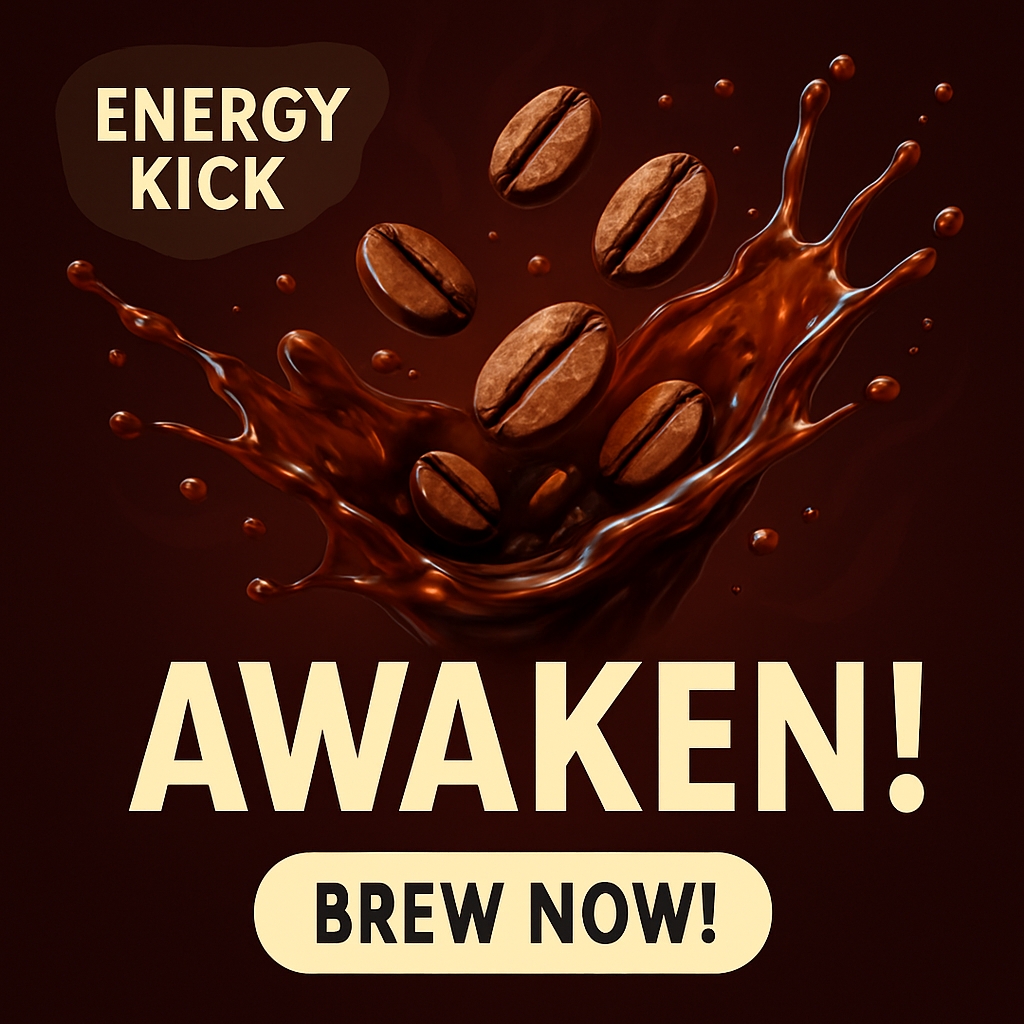 Dynamic 3D Coffee Beans Splash Energy Kick Advertisement