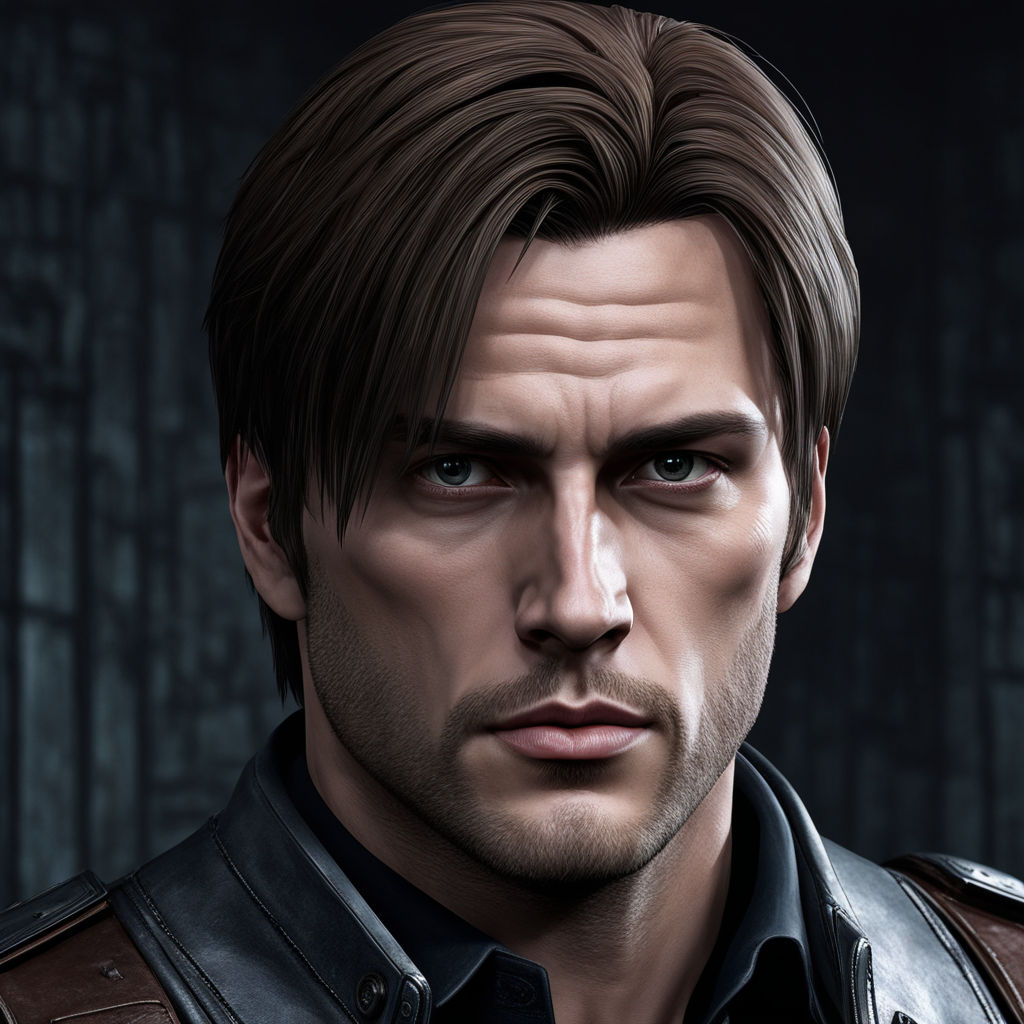 Incredibly realistic detailed photo of Leon S Kennedy from Resident Evil 4  holding a kitten.