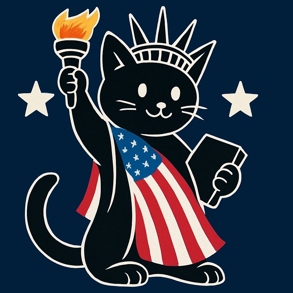 Playful Black Cat Statue of Liberty Illustration T-shirt