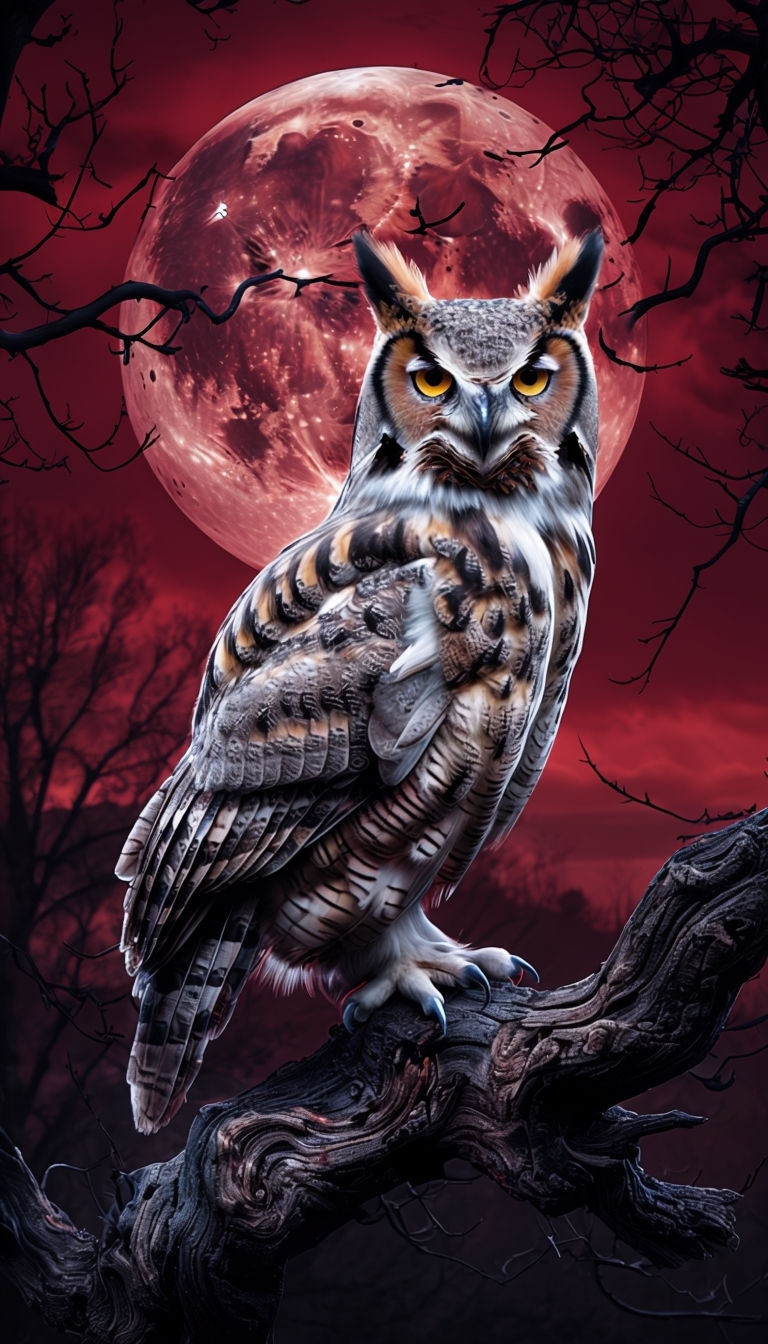 Great Horned Owl Perched Under a Crimson Moon Phone Case Cover