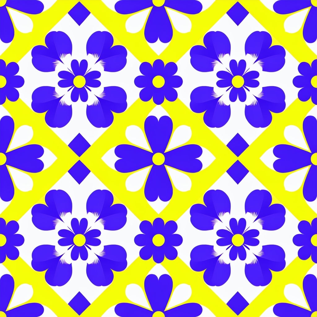 Vibrant Royal Blue Flower Pattern with Yellow Accents Seamless Pattern