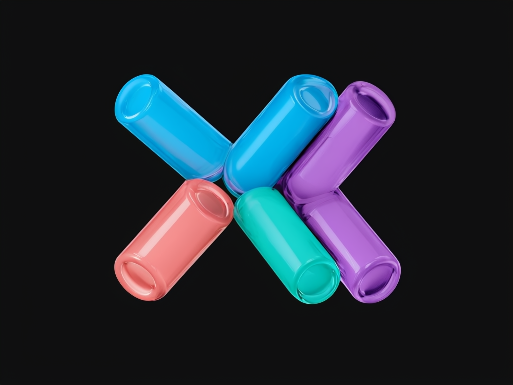 3D Colorful Cylindrical 'K' Logo on Black Background