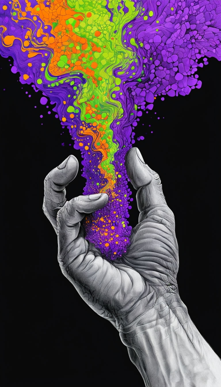 Surreal Human Hand Emanating Vibrant Abstract Textures Mobile Wallpaper