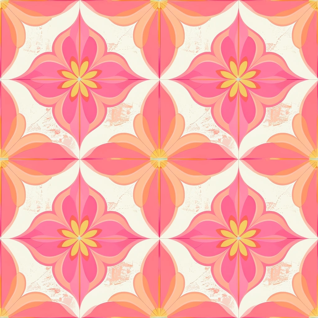 Vibrant Geometric Coral Pink Floral Seamless Pattern Design