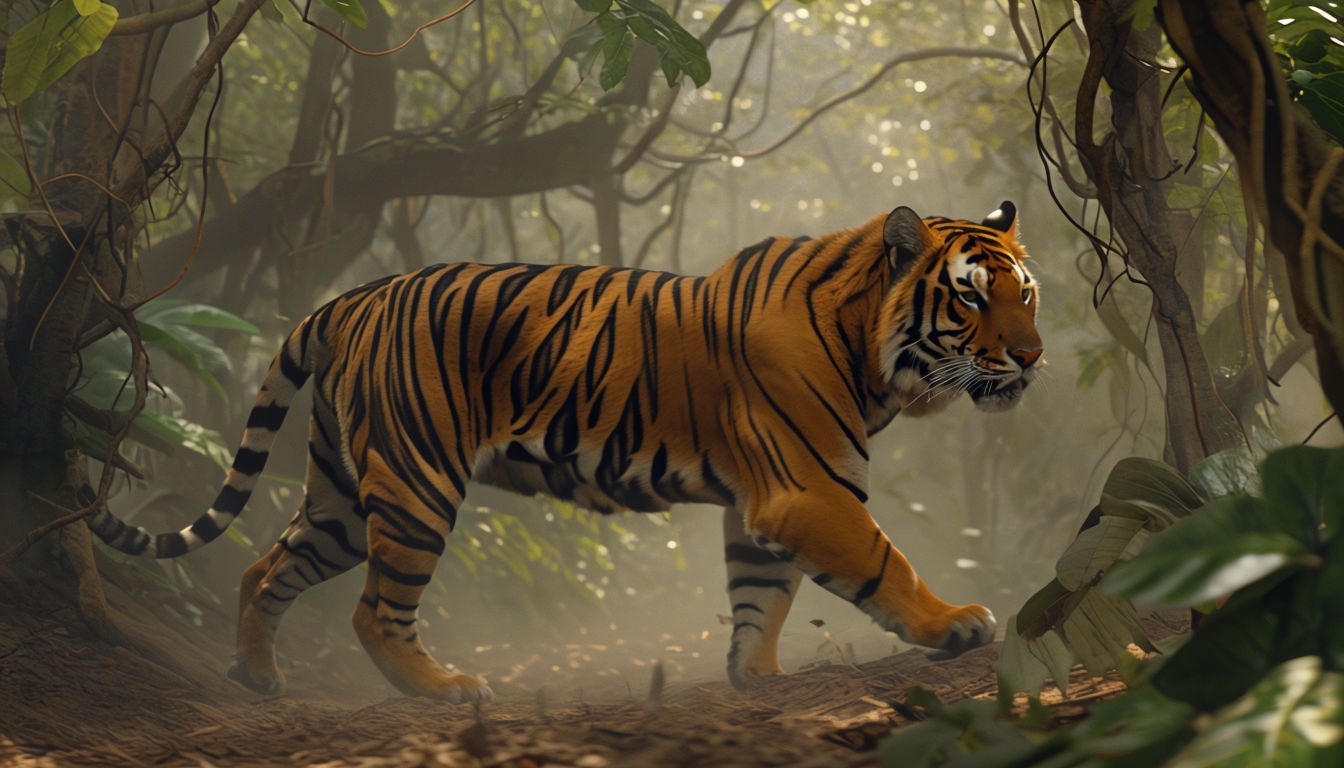 Realistic Bengal Tiger in Indian Forest Virtual Background
