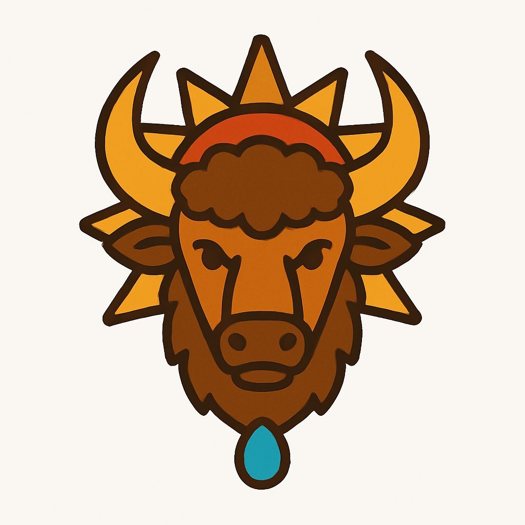 Stylized Buffalo Head with Radiant Sunburst Illustration Sticker