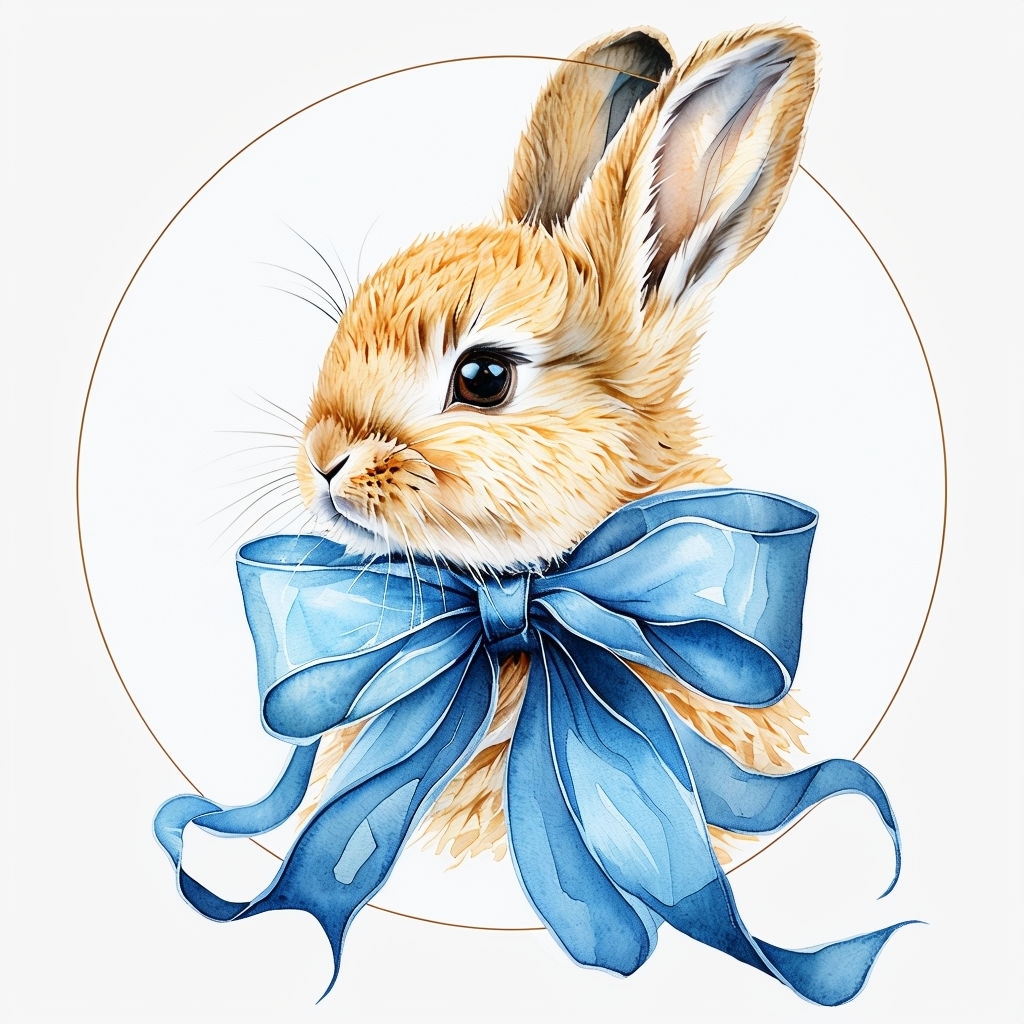 Delicate Watercolor Bunny with Sky Blue Bow Illustration Mug