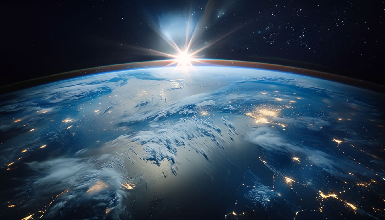 Aerial View of Earth with Cosmic Background Virtual Background