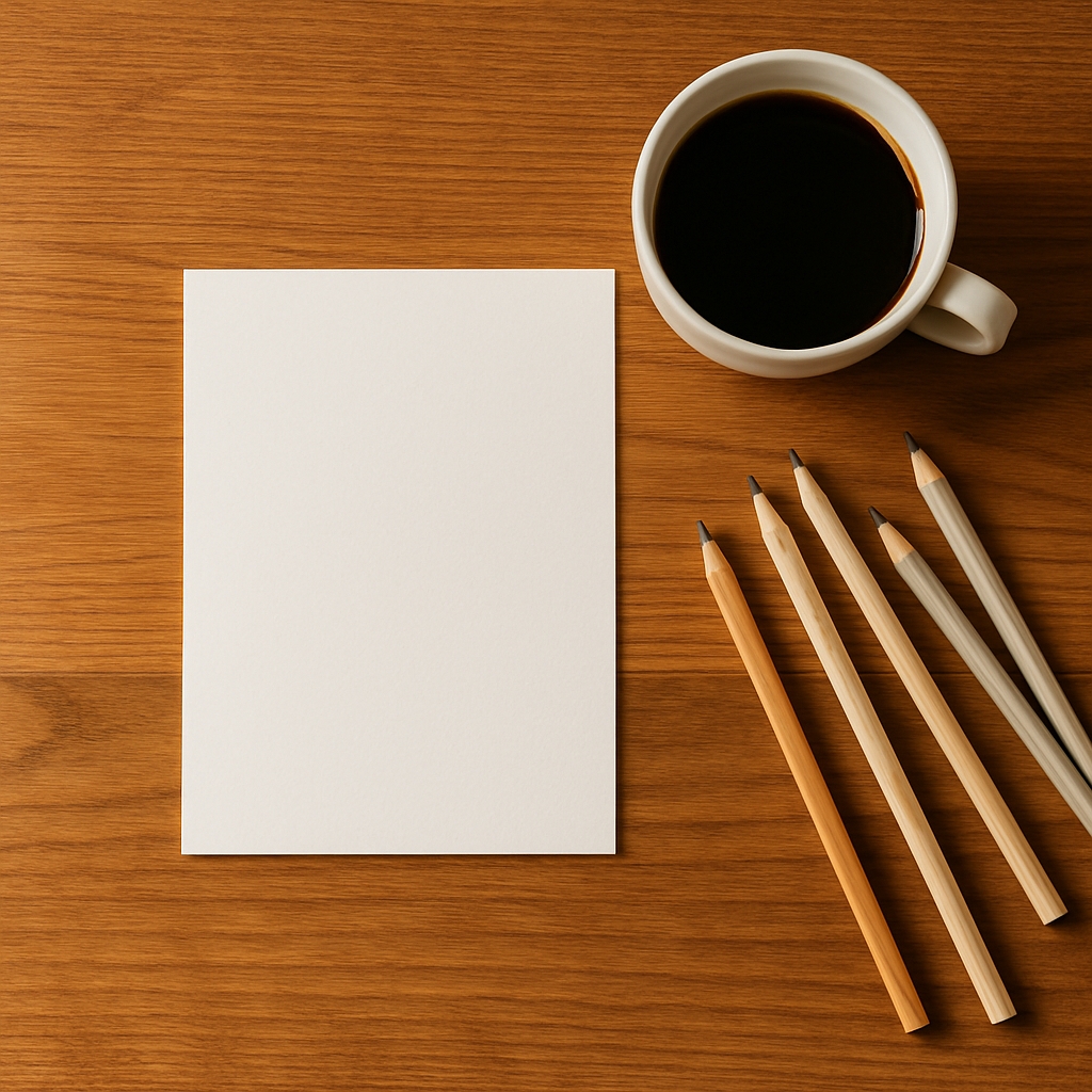 Minimalist Wooden Table Setup with Paper and Coffee Mockup